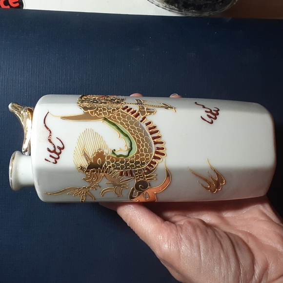 👉*RARE 40s* JAPANESE DRAGONWARE SINGING BIRD SAKI SET w/ GEISHA LITHOGRAPH CUPS - Picture 2 of 10